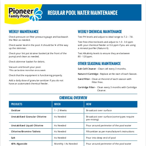 Resources - Brochures, Manuals, How-Tos - Pioneer Family Pools